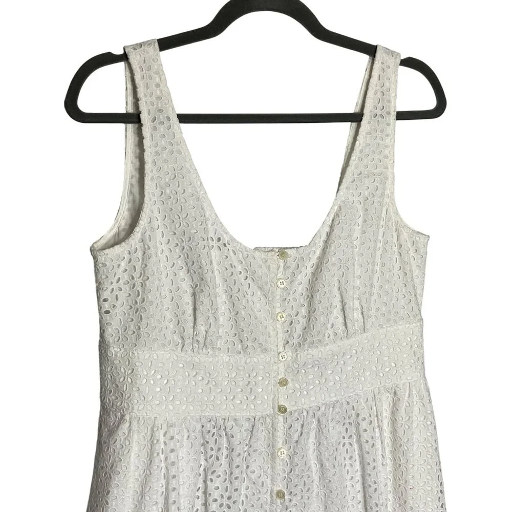 NWT J.Crew Button-Front Sleeveless Midi Dress White Cotton Summer Eyelet-sz 10 P